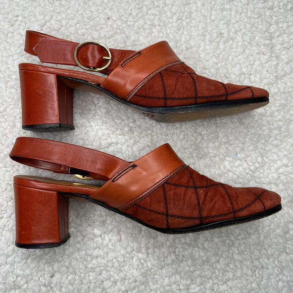 Van Eli Europa Leather Rust Sling Back Heels 7 - Picture 7 of 10